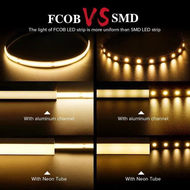 Alt view image 2 of 7 - FCOB COB LED Strip Flexible High Density Uniform Light 9W/m 16.4FT DC24V Warm White 3000K CRI 90+ 8mm Width Dimmable LED Ribbon for Indoor Decoration(No Adapter or Controller)