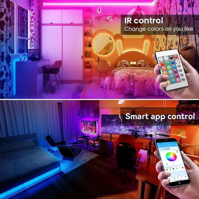 Alt view image 2 of 7 - 100ft Bluetooth LED Strip Lights Music Sync LED Lights Strip RGB Color Changing LED Lights with Remote Smart Phone APP Control LED Lights for Bedroom TV Room DIY (APP+Remote +Mic)