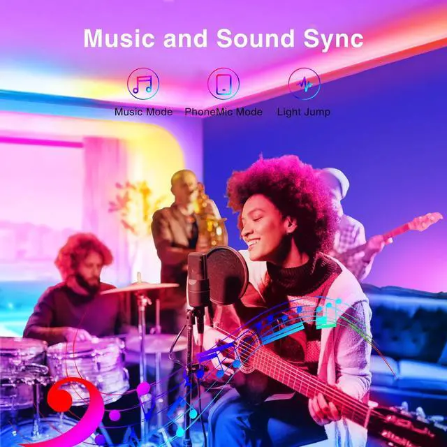 Alt view image 4 of 7 - 100ft Bluetooth LED Strip Lights Music Sync LED Lights Strip RGB Color Changing LED Lights with Remote Smart Phone APP Control LED Lights for Bedroom TV Room DIY (APP+Remote +Mic)