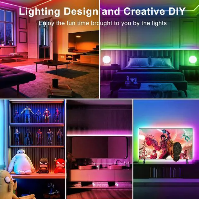 Alt view image 6 of 7 - 100ft Bluetooth LED Strip Lights Music Sync LED Lights Strip RGB Color Changing LED Lights with Remote Smart Phone APP Control LED Lights for Bedroom TV Room DIY (APP+Remote +Mic)