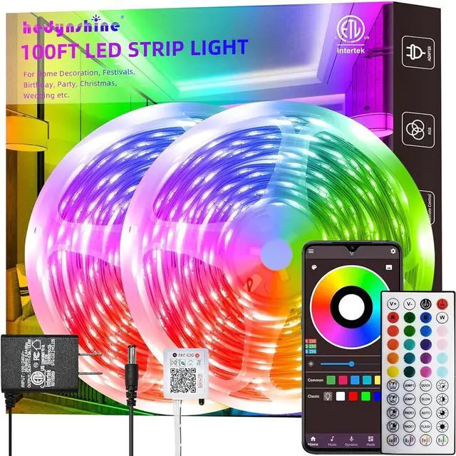 Main image of 100Ft Smart LED Strip Lights Dimmable Color Changing by APP and 40Key Controller Indoor led Strip Lights Sync to Music led Lights for Bedroom