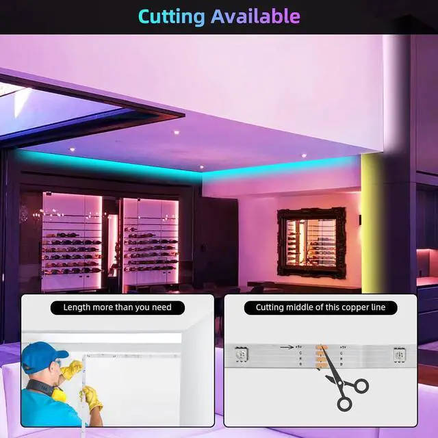 Alt view image 6 of 6 - 100Ft Smart LED Strip Lights Dimmable Color Changing by APP and 40Key Controller Indoor led Strip Lights Sync to Music led Lights for Bedroom