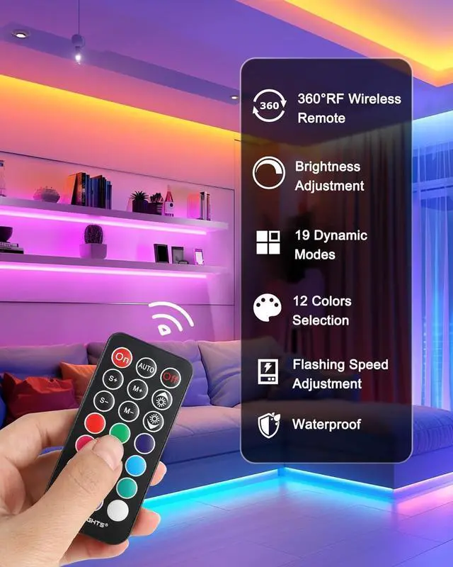 Alt view image 3 of 7 - LED Strip Lights 4 Pre-Cut Waterproof RGB Small LED Light Strip Kit Dimmable Color Changing SMD 5050 LED Tape Light with RF Remote UL-Listed Power Supply and Connectors for TV Bedroom Home