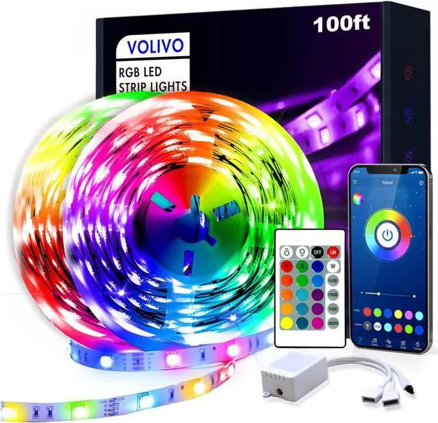 Main image of 100ft Color Changing LED Light Strips Kit with 44 Keys Remote Decor Lights for Bedroom Home