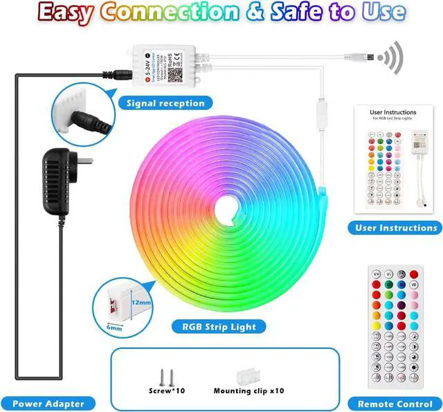 Alt view image 7 of 7 - 16.4ft RGB LED Neon Rope Light with Remote Control Smart Color Changing DIY Mode Neon Flex Strip Lights for Bedroom Indoors Outdoors Decor