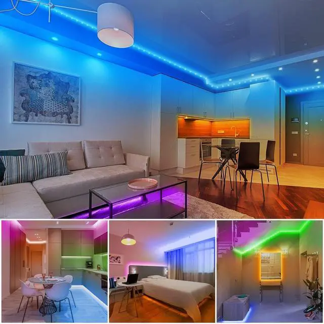 Alt view image 6 of 7 - 100ft LED Strip Lights (2 Rolls x 50ft) Bluetooth+IR RGB Color Changing LED Lighting Smart APP Music Sync for Bedroom Room Party Festival Home Decor