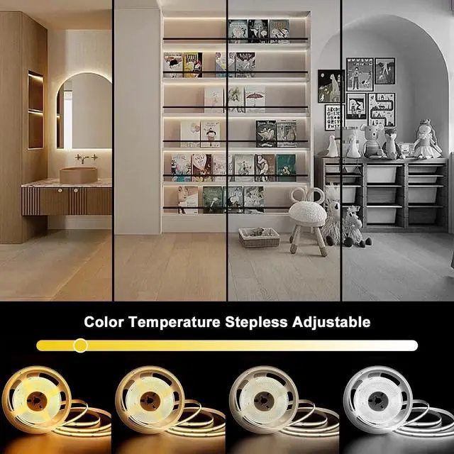 Alt view image 2 of 7 - 16.4ft COB LED Strip Lights CCT 2700K-6500K UL-Listed 24V Dimmable LED Light CRI 93 2400LEDs Super Bright LED Tape Lighting with 60W LED Driver ETL-Listed and Remote Controller