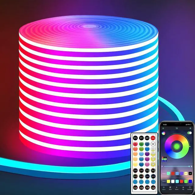 Main image of 50ft LED Neon Strip Light with Remote APP Control IP65 Waterproof Flexible neon LED Rope Lights 24V RGB neon LED Lights for Bedroom Room Outdoors Dcor