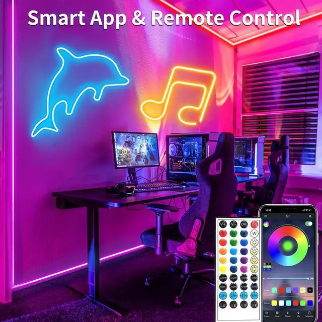 Alt view image 2 of 7 - 50ft LED Neon Strip Light with Remote APP Control IP65 Waterproof Flexible neon LED Rope Lights 24V RGB neon LED Lights for Bedroom Room Outdoors Dcor