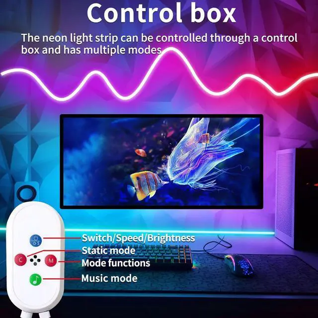 Alt view image 3 of 7 - 50ft LED Neon Strip Light with Remote APP Control IP65 Waterproof Flexible neon LED Rope Lights 24V RGB neon LED Lights for Bedroom Room Outdoors Dcor