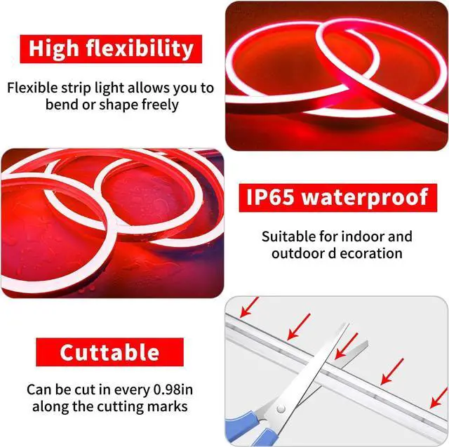 Alt view image 6 of 7 - 50ft LED Neon Strip Light with Remote APP Control IP65 Waterproof Flexible neon LED Rope Lights 24V RGB neon LED Lights for Bedroom Room Outdoors Dcor