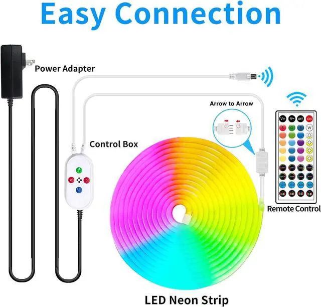 Alt view image 7 of 7 - 50ft LED Neon Strip Light with Remote APP Control IP65 Waterproof Flexible neon LED Rope Lights 24V RGB neon LED Lights for Bedroom Room Outdoors Dcor