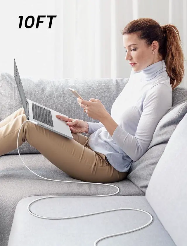 Alt view image 5 of 7 - 140W USB C to Magnetic 3 Cable 10ft Right Angle Compatible with MacBook Air/Pro 2023/2022/2021 (M3 M2 M1 14-16 Inch)