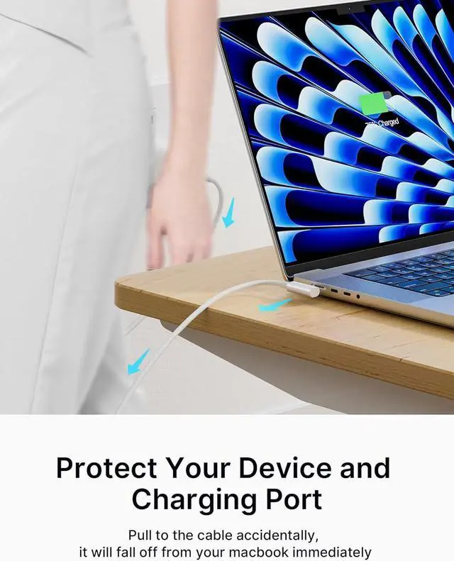 Alt view image 4 of 7 - 140W USB C to Magnetic 3 Cable 10ft Right Angle Compatible with MacBook Air/Pro 2023/2022/2021 (M3 M2 M1 14-16 Inch)