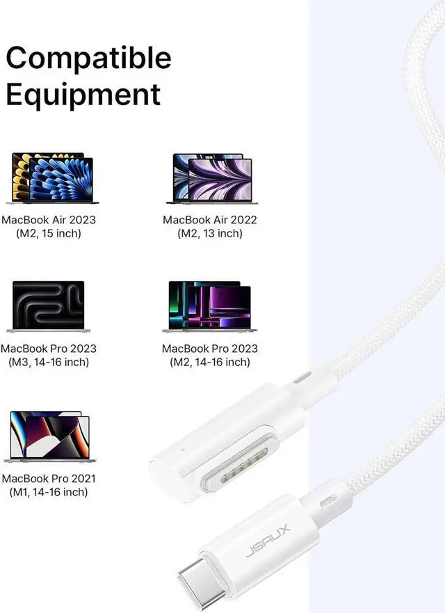 Alt view image 6 of 7 - 140W USB C to Magnetic 3 Cable 10ft Right Angle Compatible with MacBook Air/Pro 2023/2022/2021 (M3 M2 M1 14-16 Inch)