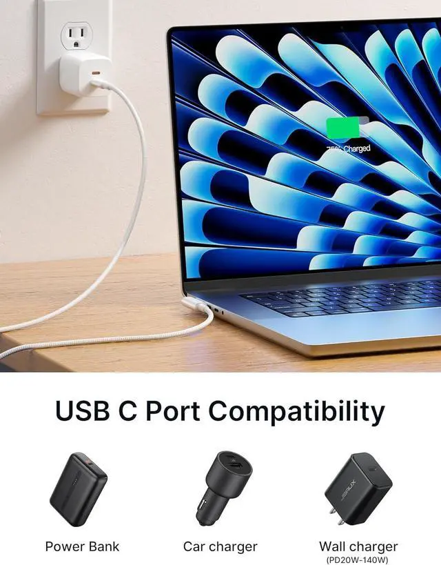 Alt view image 7 of 7 - 140W USB C to Magnetic 3 Cable 10ft Right Angle Compatible with MacBook Air/Pro 2023/2022/2021 (M3 M2 M1 14-16 Inch)