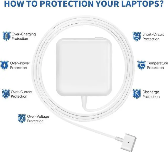 Alt view image 3 of 6 - Mac Book Air Charger Replacement 45W Power T-tip Magnetic DC Connector Adapter for Mac Book Air 11 inch and 13 inch (Between 2012-2017)
