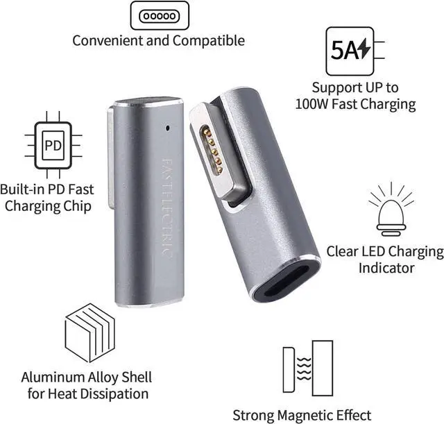 Alt view image 7 of 7 - Magnetic USB C Female to Mag-Safe 2 T Tip Male Adapter Compatible with MacBook Pro Air Type-C Converter Connector Support 100W60W85W45W PD Fast Charging Charger 2013 2014 2015 MD223 A1465 A1466