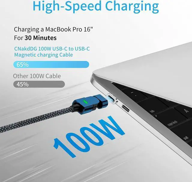 Alt view image 2 of 7 - 100W USB C Magnetic Charging Cable 180° Rotation 2 in 1 Magnetic Phone Charger Cable [2 Pack 4/6.6ft] 480Mbps Data Transfer for iPhone 15 14 13 iPad MacBook Pro Galaxy S22 (Blue)
