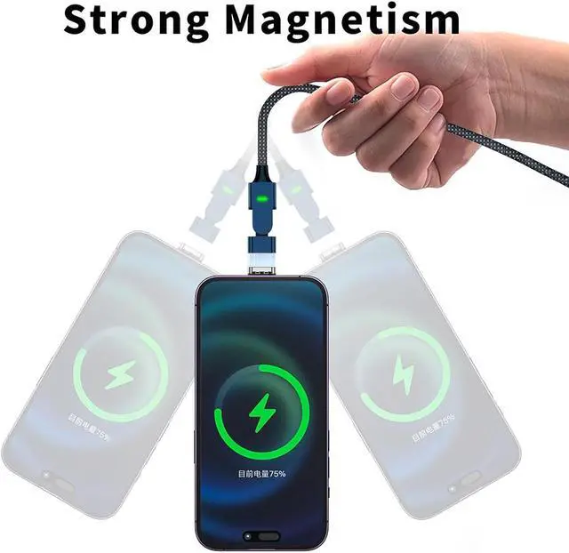 Alt view image 6 of 7 - 100W USB C Magnetic Charging Cable 180° Rotation 2 in 1 Magnetic Phone Charger Cable [2 Pack 4/6.6ft] 480Mbps Data Transfer for iPhone 15 14 13 iPad MacBook Pro Galaxy S22 (Blue)