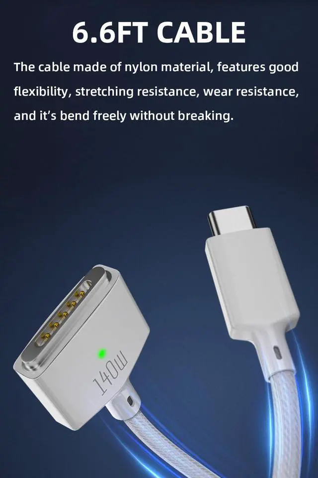 Alt view image 4 of 6 - 140W USB-C to Magnetic 3 Cable (White 2m)