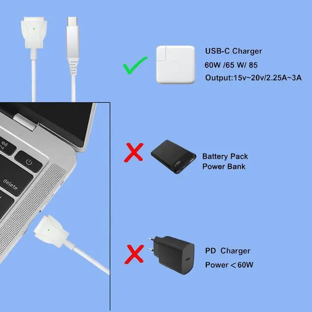 Alt view image 4 of 7 - USB C Magnetic Adater Type C to 2 T-Tip Charging Cable Cord PD 85W(Compatible with 45W 60W) Type C to Magsafe 2(After 2012 and Before 2021 Models)