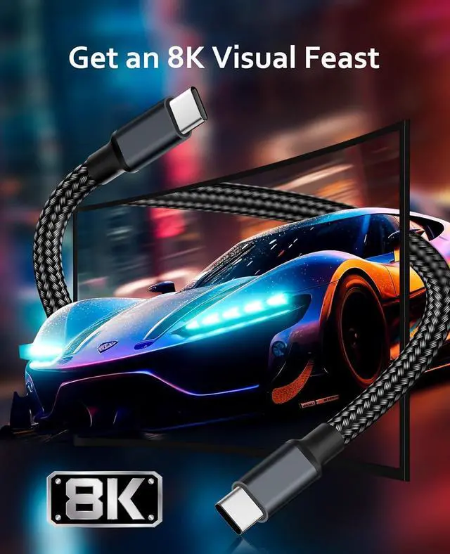 Alt view image 3 of 7 - USB 4 Cable 240W, 3.3ft USB C Cable,Support Display 8K@60HZ, 4K@144HZ, 20Gpbs Data Tranfer, USB C to USB C Cable for iPhone 15Pro/15ProMax,for Mac_Books, USB C Hub Docking Station