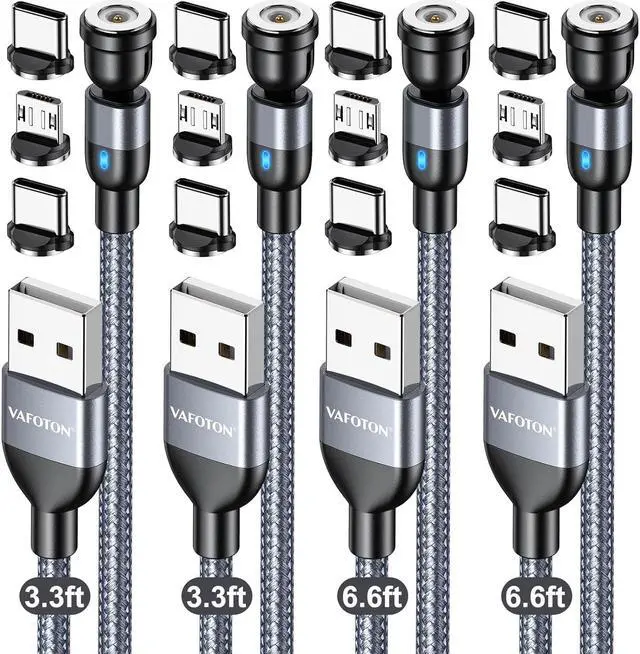 Main image of Magnetic Charging Cable Type C Magnetic Phone Charger Cable for Android Magnetic USB C Cable-Nylon Braided for Type C Micro USB/i-Product (Gary 3.3FT+3.3FT+6.6FT+6.6FT)