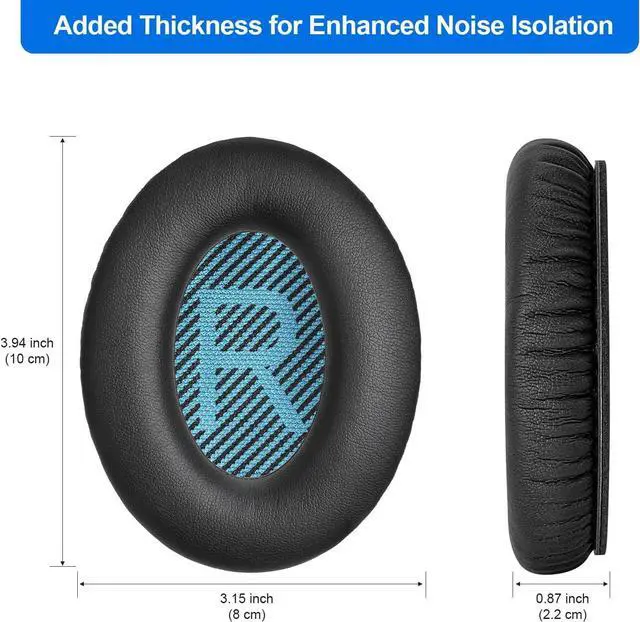 Alt view image 5 of 7 - Replacement Ear-Pads Cushions for  QuietComfort QC-35 QC-35-ii QC-25 QC-15 QC-2 Headphone Ae2/Ae2i/Ae2W SoundLink SoundTrue Around-Ear with Soft Protein Leather Added Thickness (Black)