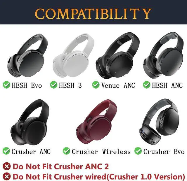 Alt view image 2 of 7 - Cooling-Gel Earpads Cushions Replacement for Skullcandy Hesh 3/ANC/Evo & Crusher Wireless/ANC/Evo & Venue ANC Over-Ear Headphones Ear Pads Cushions with Noise Isolation Foam (Black)