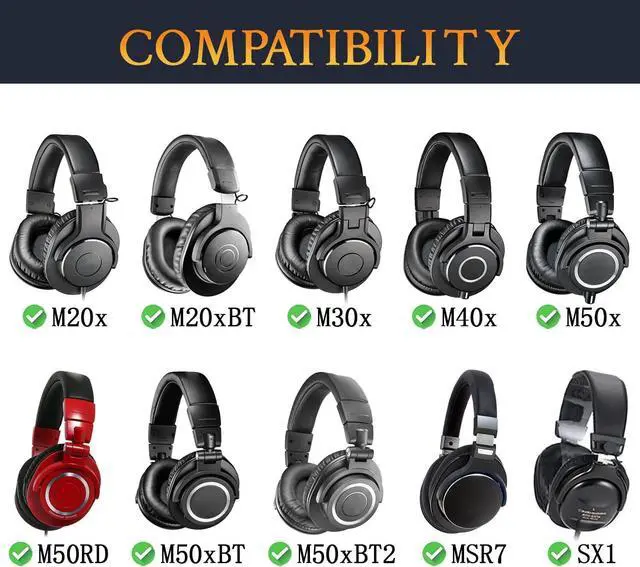 Alt view image 2 of 7 - Earpads Replacement for Audio Technica ATH M50X M50XBT M50RD M40X M30X M20X MSR7 SX1 Monitor Headphones Ear Pads Cushions with Softer Protein Leather High-Density Foam - Black