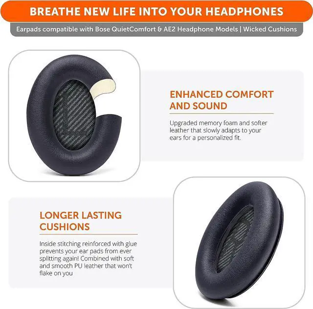 Alt view image 4 of 7 - Wicked Cushions Upgraded Replacement Ear Pads for  QC35 & QC35ii (QuietComfort 35) Headphones & More - Softer Leather Luxurious Memory Foam Added Thickness Extra Durability | Black
