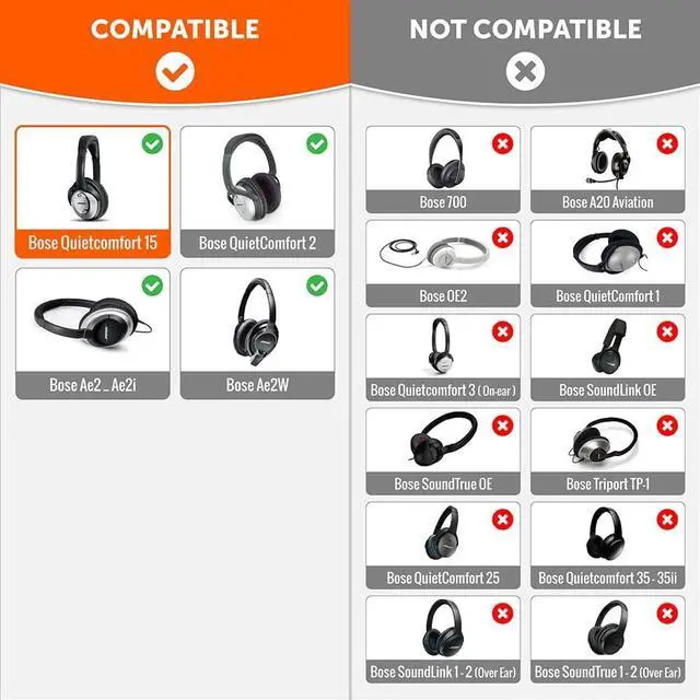 Alt view image 2 of 7 - Upgraded Replacement Ear Pads for  QC15 Headphones Made by Wicked Cushions- Supreme Comfort - Compatible with QC25 / QC2 / AE2 / AE2i / AE2W - Extra Durable | (PU Leather)