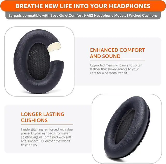 Alt view image 4 of 7 - Upgraded Replacement Ear Pads for  QC15 Headphones Made by Wicked Cushions- Supreme Comfort - Compatible with QC25 / QC2 / AE2 / AE2i / AE2W - Extra Durable | (PU Leather)