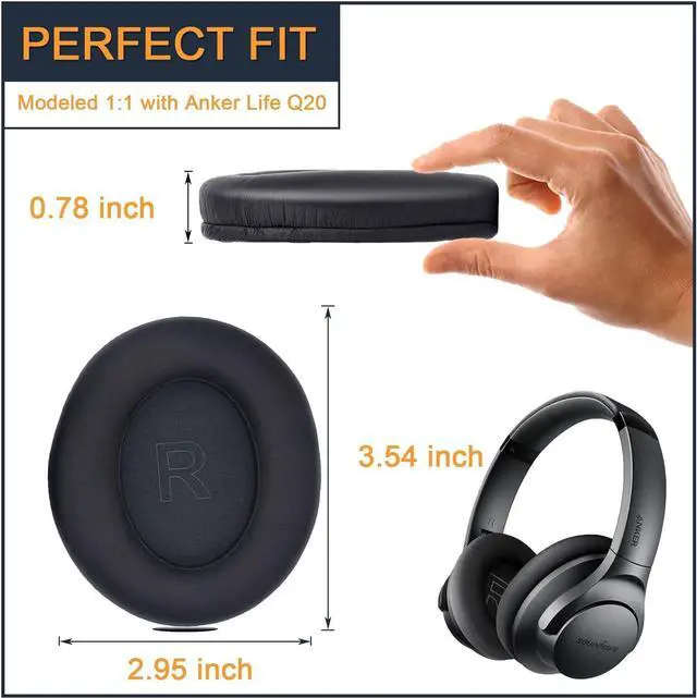 Alt view image 2 of 5 - Earpads for Anker Soundcore Life Q20 q20bt Replacement Ear Cushion Pads with Protein Leather and Memory Foam for Replacement Ear Cushion Pads for Soundcore Q20 & q20bt