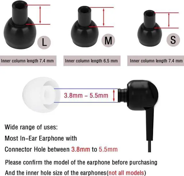 Alt view image 4 of 7 - 18 Pairs Silicone Ear Tips Replacement Earbud Tips for in- Ear Headphones Ear Covers (Inner Hole from 3.8mm-5.5mm Earphones) Earbud Replacement Tips Ear Bud Rubber Tips S M L