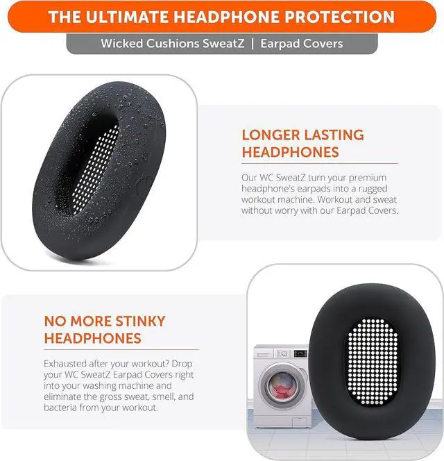 Alt view image 4 of 7 - SweatZ XM5 & XM6 - Patented Earpad Sweat Covers for  WH1000XM5 & WH1000XM6 by Wicked Cushions | Full 360 Earpad Protection | Sweatproof & Easily Washable | Black