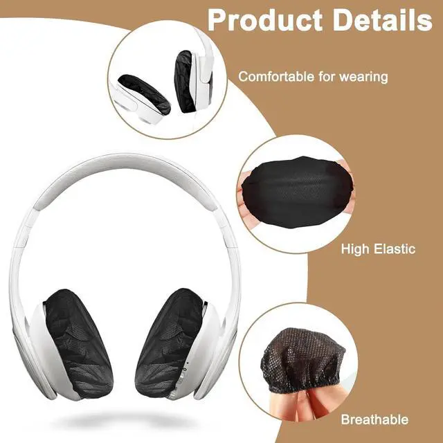 Alt view image 3 of 7 - 100Pcs Black Non-Woven Sanitary Headphone Ear Cover Disposable Super Stretch Covers Washable for Most On Ear Headphones Earpads (11 cm/ 4.33 Inch)