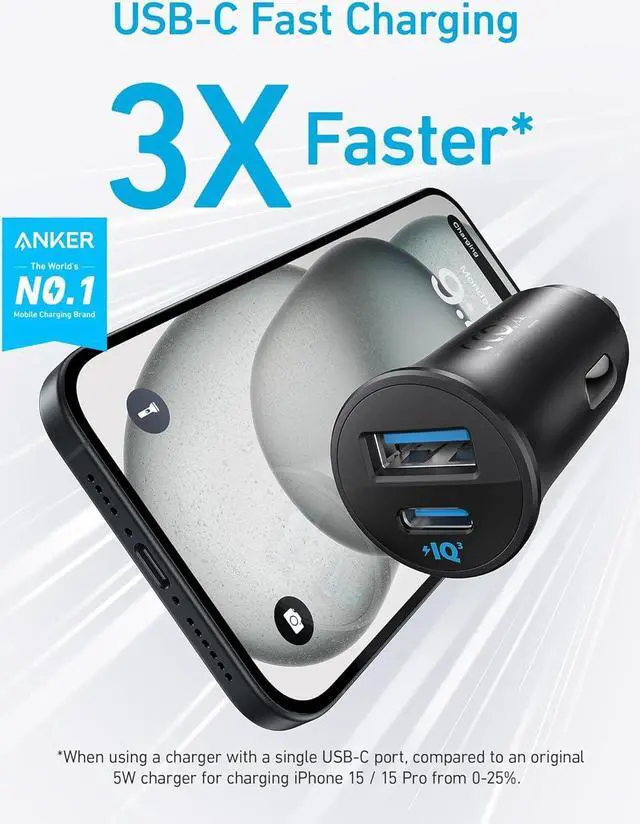 Alt view image 2 of 7 - USB-C Car Charger Cigarette Lighter USB Charger iPhone 16 Car Charger 30W 2-Port Type-C Car Adapter PowerIQ 3.0 for iPhone 16/15/14/13/12  Galaxy S23 iPad AirPods and More