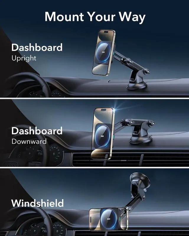 Alt view image 2 of 7 - ESR for MagSafe Car Mount Charger, for MagSafe Car Charger, Dashboard/Windshield Magnetic Wireless Car Charger, 360° Rotation, Magnetic Car Phone Holder Mount for iPhone 15/14/13/12, Fast Charging