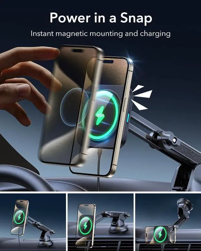 Alt view image 3 of 7 - ESR for MagSafe Car Mount Charger, for MagSafe Car Charger, Dashboard/Windshield Magnetic Wireless Car Charger, 360° Rotation, Magnetic Car Phone Holder Mount for iPhone 15/14/13/12, Fast Charging
