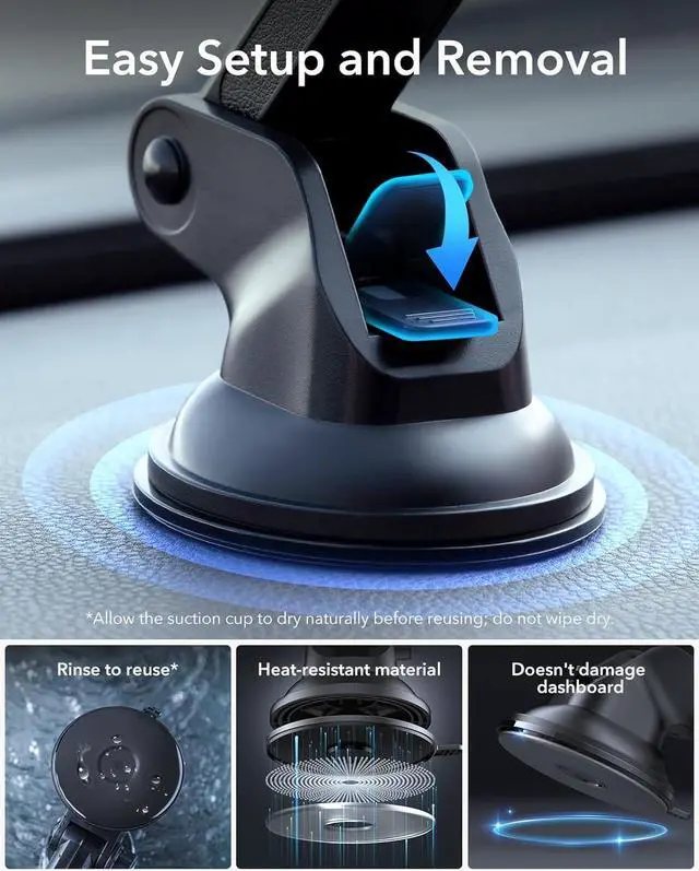 Alt view image 7 of 7 - ESR for MagSafe Car Mount Charger, for MagSafe Car Charger, Dashboard/Windshield Magnetic Wireless Car Charger, 360° Rotation, Magnetic Car Phone Holder Mount for iPhone 15/14/13/12, Fast Charging