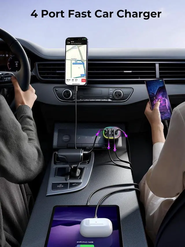 Alt view image 7 of 7 - 70W 4 Ports Car Charger [A Must for Family Travel] Super Fast USB C Car Charger Adapter for iPhone 16/15 Pro Max Plus  Galaxy S25