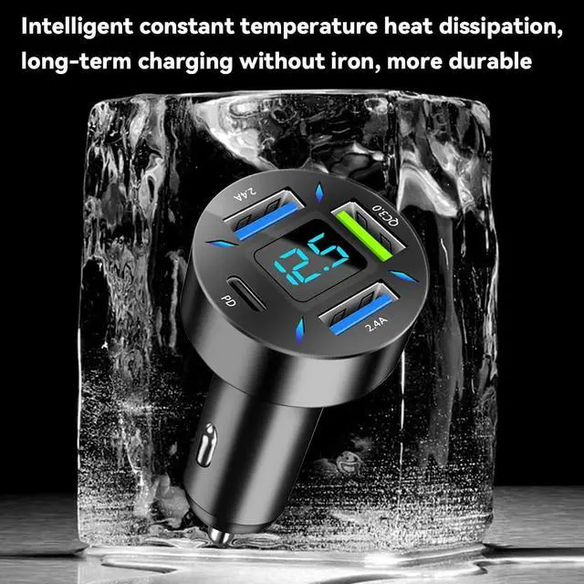 Alt view image 5 of 7 - 4 Ports USB Car Charger 66W Super Fast Charging USB QC 3.0 USB Adapter Charger with LED Voltmeter for Car Cigarette Lighter Plug Compatible with Most Cell Phone (1 PD+QC3.0+2.4A)