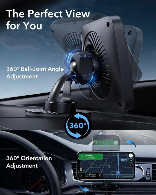 Alt view image 7 of 7 - ESR for MagSafe Car Mount Charger with CryoBoost, Phone Cooling MagSafe Car Charger, Magnetic Wireless Car Charging, Air Vent/Dashboard Car Phone Holder for iPhone 17/16/15/14/13/12,S25, Fast Charging