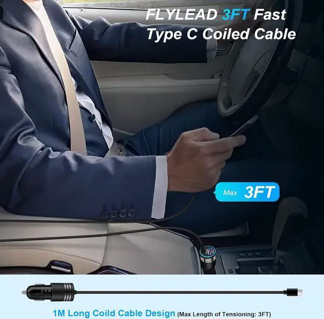 Alt view image 6 of 7 - 48W Super Fast Car Charger USB C Rapid Android Car Adapter with 30W Built-in Type C Fast Charging Cable for Samsung Galaxy S25 S24 S23 Ultra S22 S21 S20 FE A15 A14 A54 A53 A23 A13 A03S A32 S9 Z Flip6