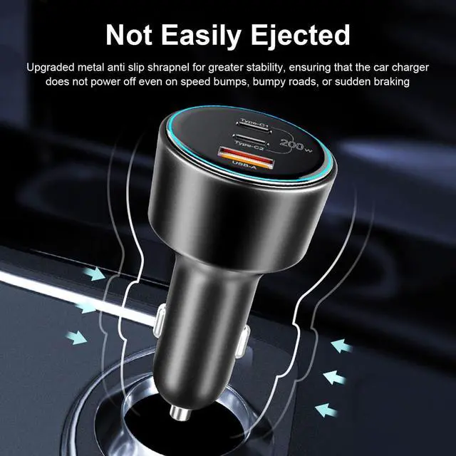 Alt view image 4 of 7 - 200W USB C Car Charger PD 100W Type C Car Charger Adapter QC5 PPS 45W Super Fast Charging for MacBook Pro Air iPhone 15 Pro Max Galaxy S22 S23 Ultra iPad Laptops