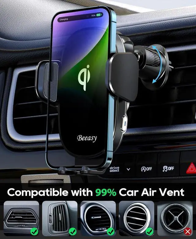Alt view image 5 of 7 - Beeasy Wireless Car Charger, 15W Fast Charging Auto Clamping Car Charger Cell Phone Holder Mount Vent for iPhone 15 14 13 12 Pro Max 11 XR XS X, Samsung Galaxy S24 Ultra S23 S22 S21+ Note 20, etc