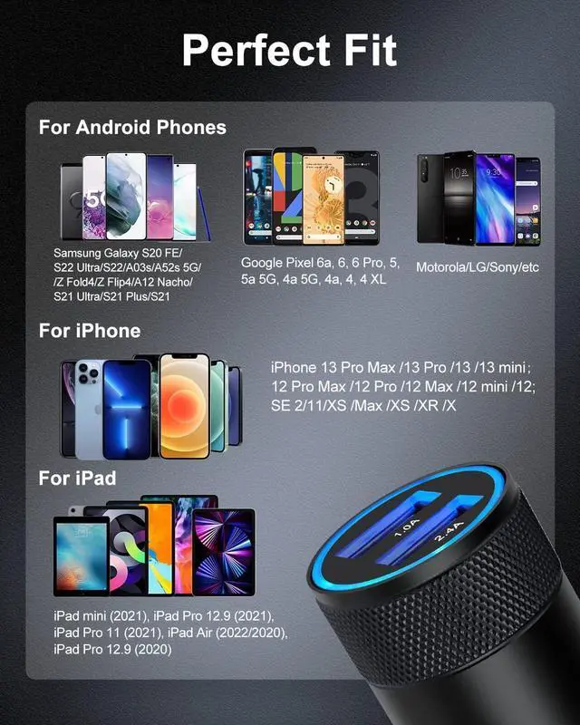 Alt view image 7 of 7 - [5pcs] Car Charger Adapter USB Multi Port Cigarette Lighter Fast Charging Power Block plug for iPhone 16 15 14 13 Pro Max  Galaxy S24 Ultra S8 LG Moto 3.4A Dual Cargador Carro for Car