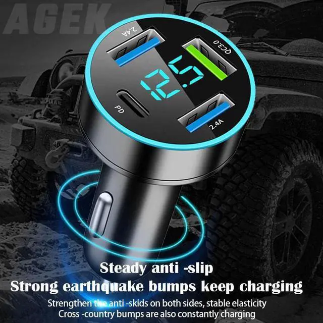 Alt view image 6 of 7 - Car Charger USB C Car Adapter 4 Port USB Car Charger with Voltage Display PD 3.0 & QC 3.0 Car Phone Charger Cigarette Lighter USB Charger Adapter Fast Charging for iPhone  iPad & Phone Tablets